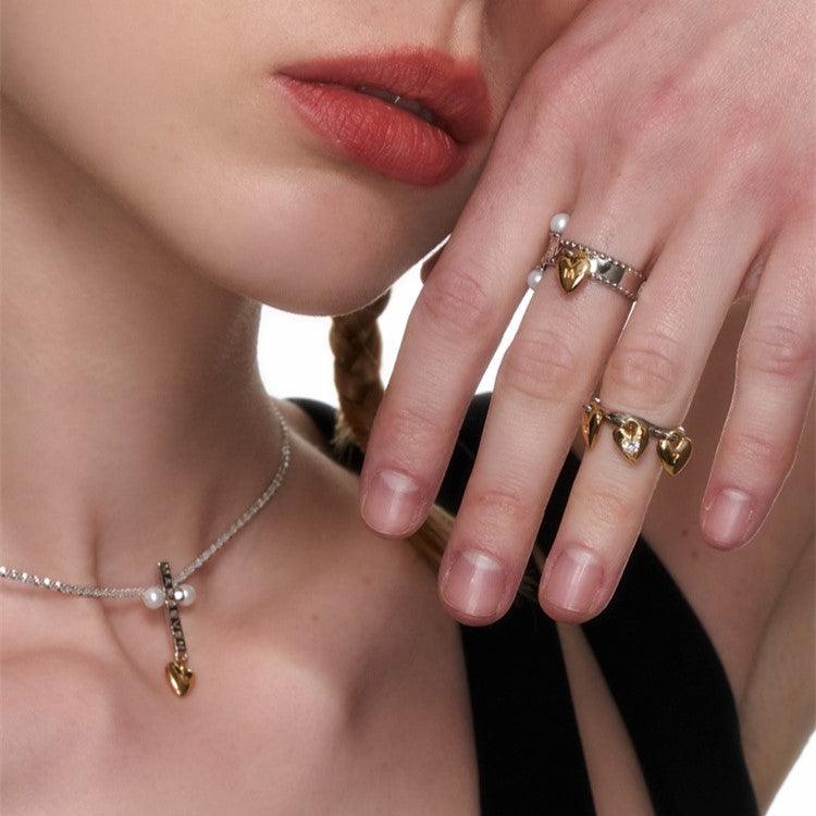 Cross Golden Heart Ring - Uniqvibe