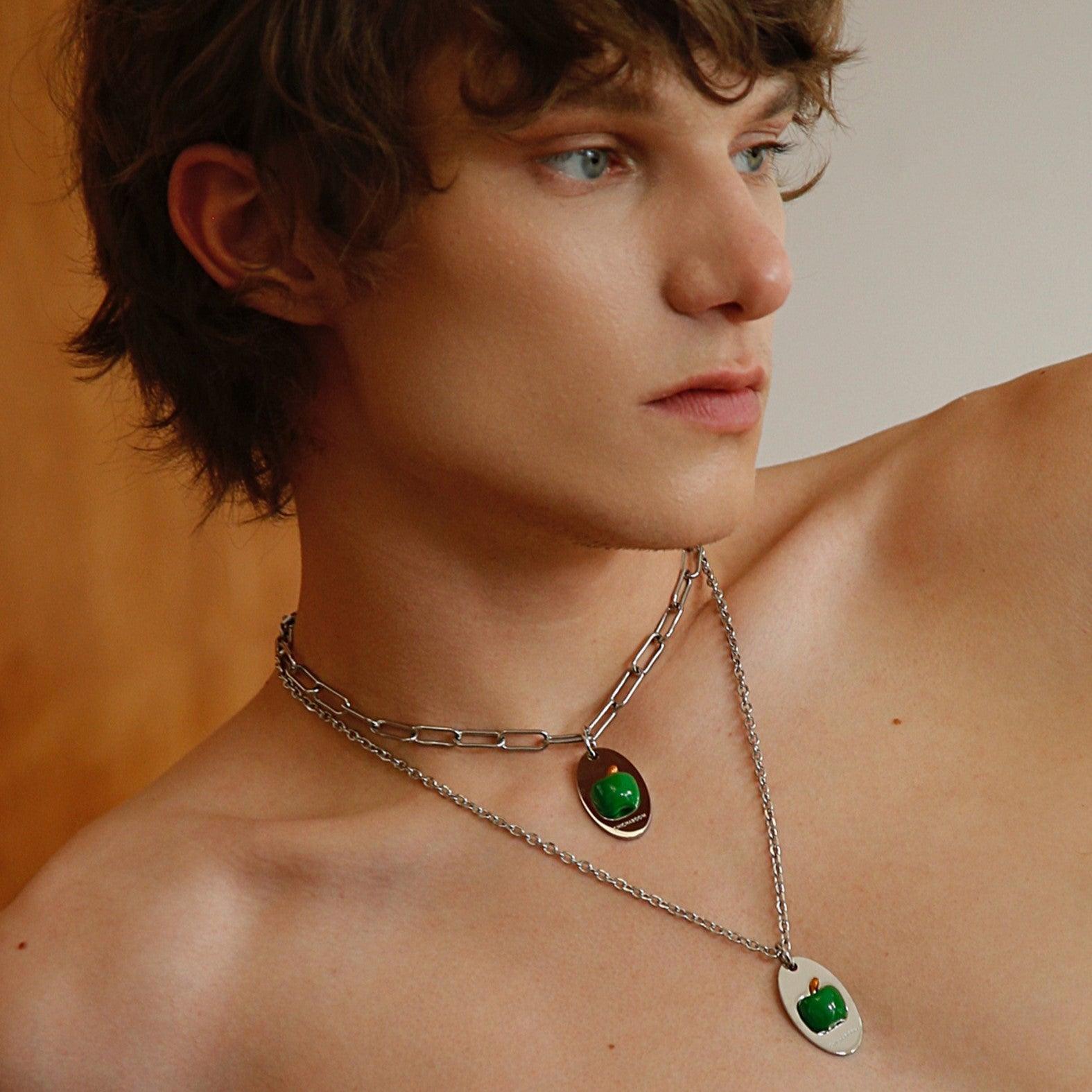 Enamel Green Apple Pendant Necklace - Uniqvibe