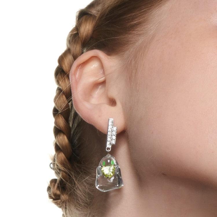 Green Crystal Heart Transparent Ghost Earrings/Ear Cuffs - Uniqvibe