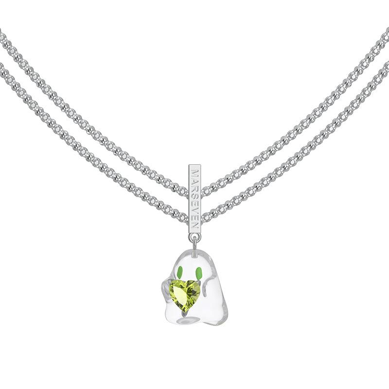 Green Crystal Heart Transparent Ghost Necklace - Uniqvibe