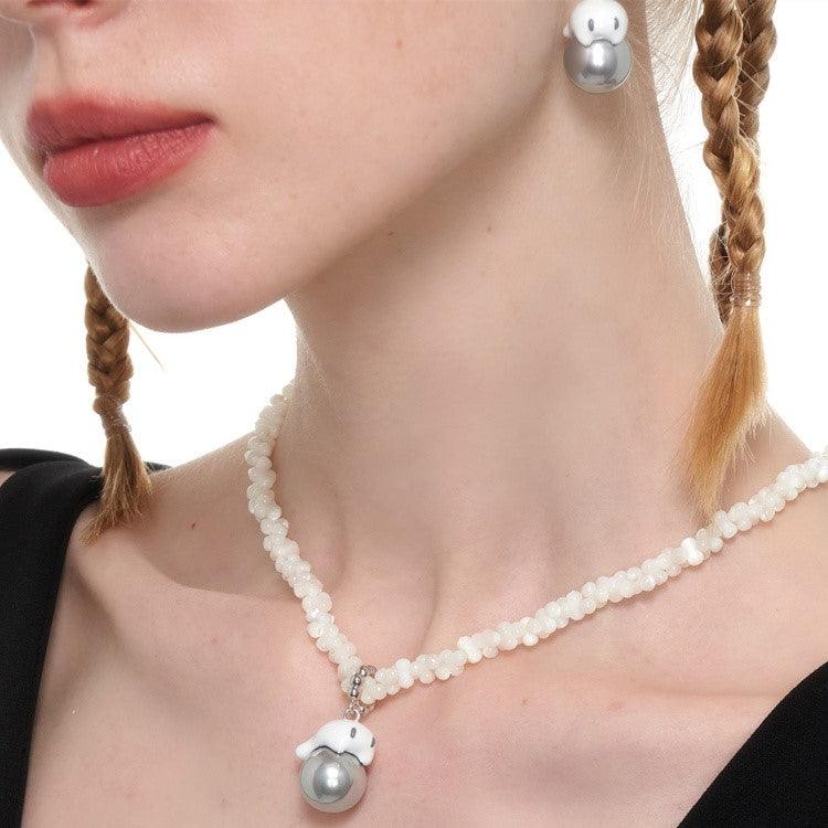 Grey Pearl Ghost Thick Necklace - Uniqvibe