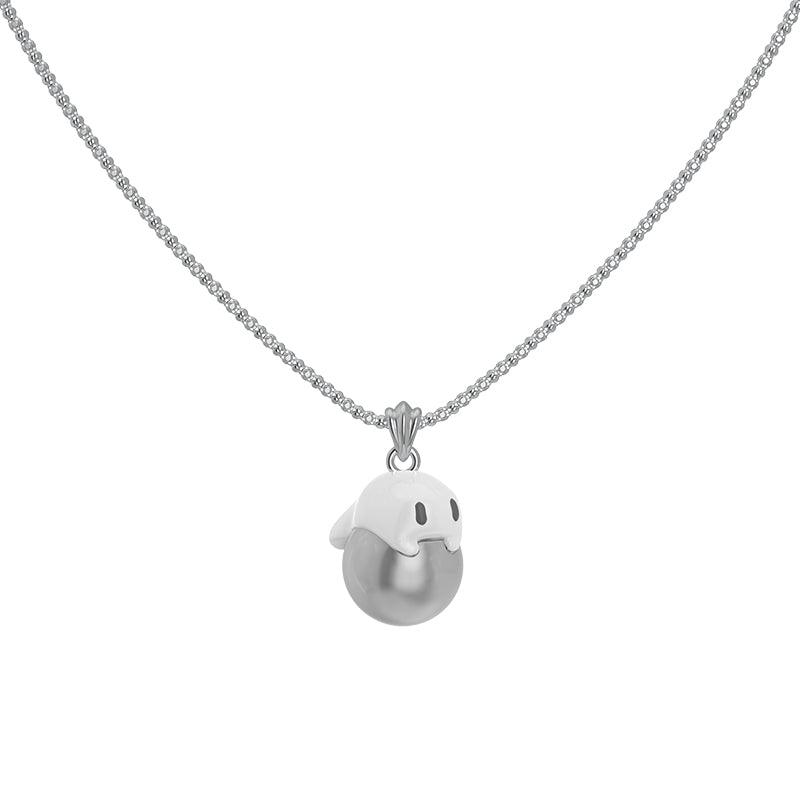Grey Pearl Ghost Thin Necklace - Uniqvibe