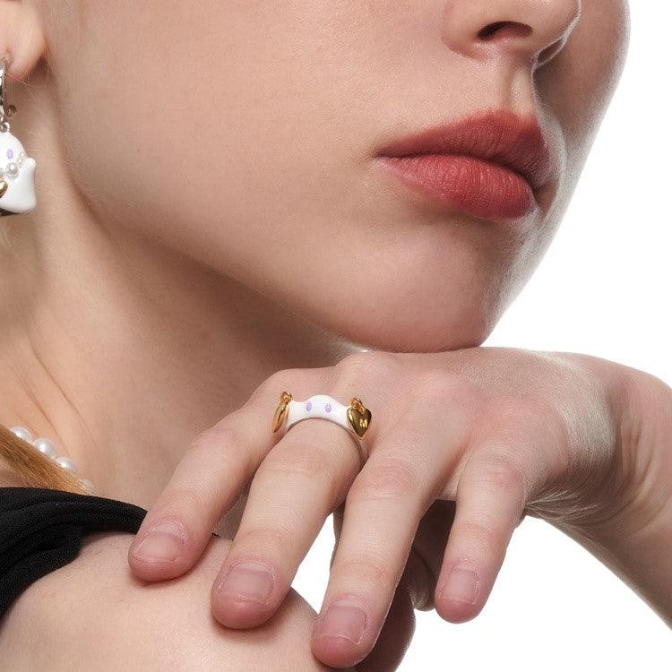 Heart Ghost Open Adjustable Ring - Uniqvibe