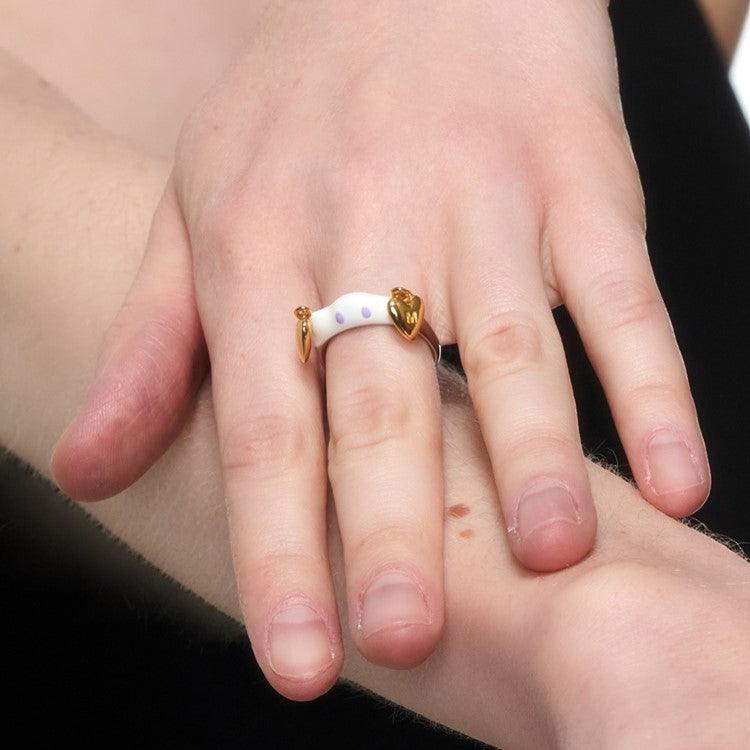 Heart Ghost Open Adjustable Ring - Uniqvibe