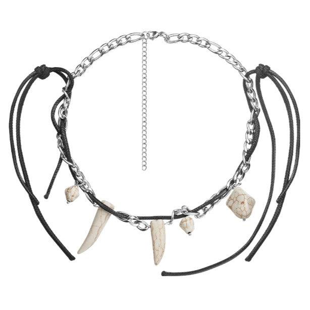 Irregular Skeleton Long Tooth Knot Necklace - Uniqvibe