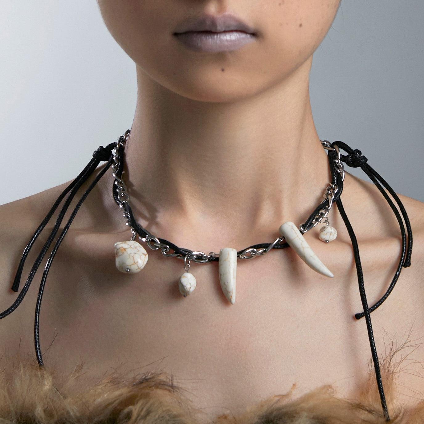 Irregular Skeleton Long Tooth Knot Necklace - Uniqvibe