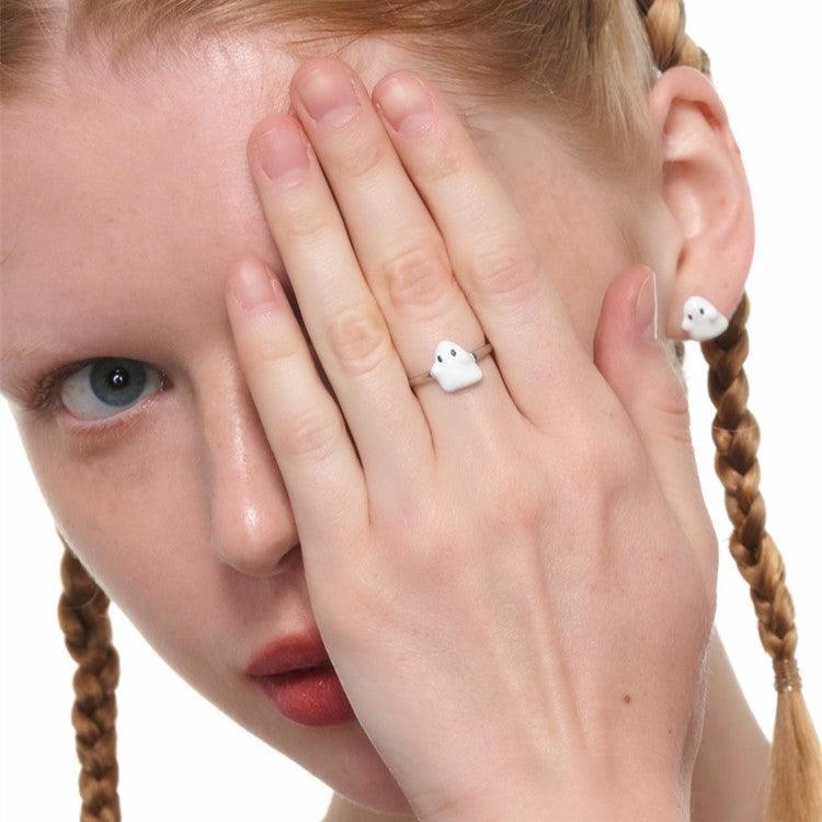 MINI Ghost Enamel Open Adjustable Ring - Uniqvibe