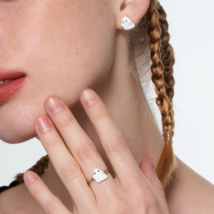 MINI Ghost Enamel Open Adjustable Ring - Uniqvibe