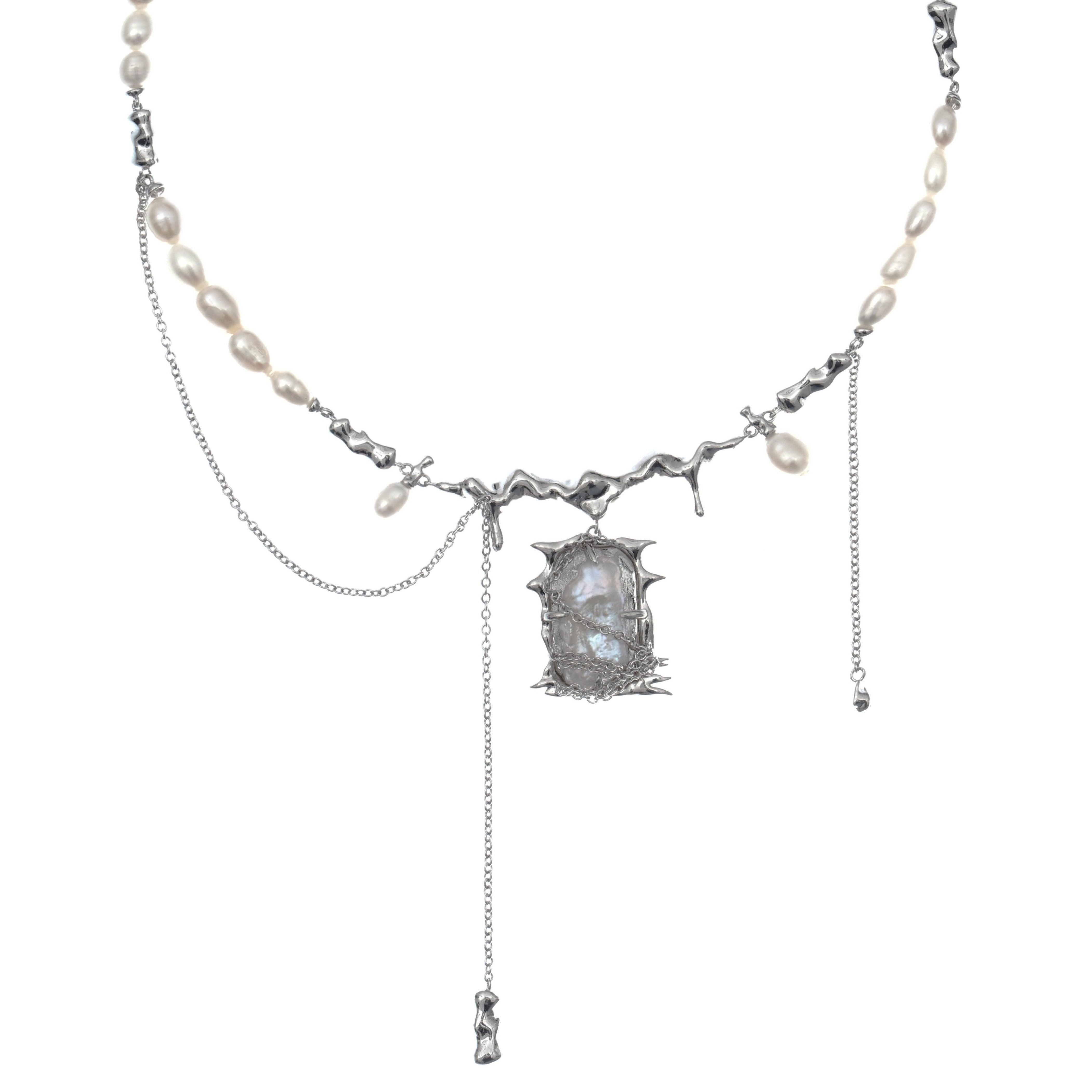 Natural Baroque Pearl Liquid Metal Necklace - Uniqvibe