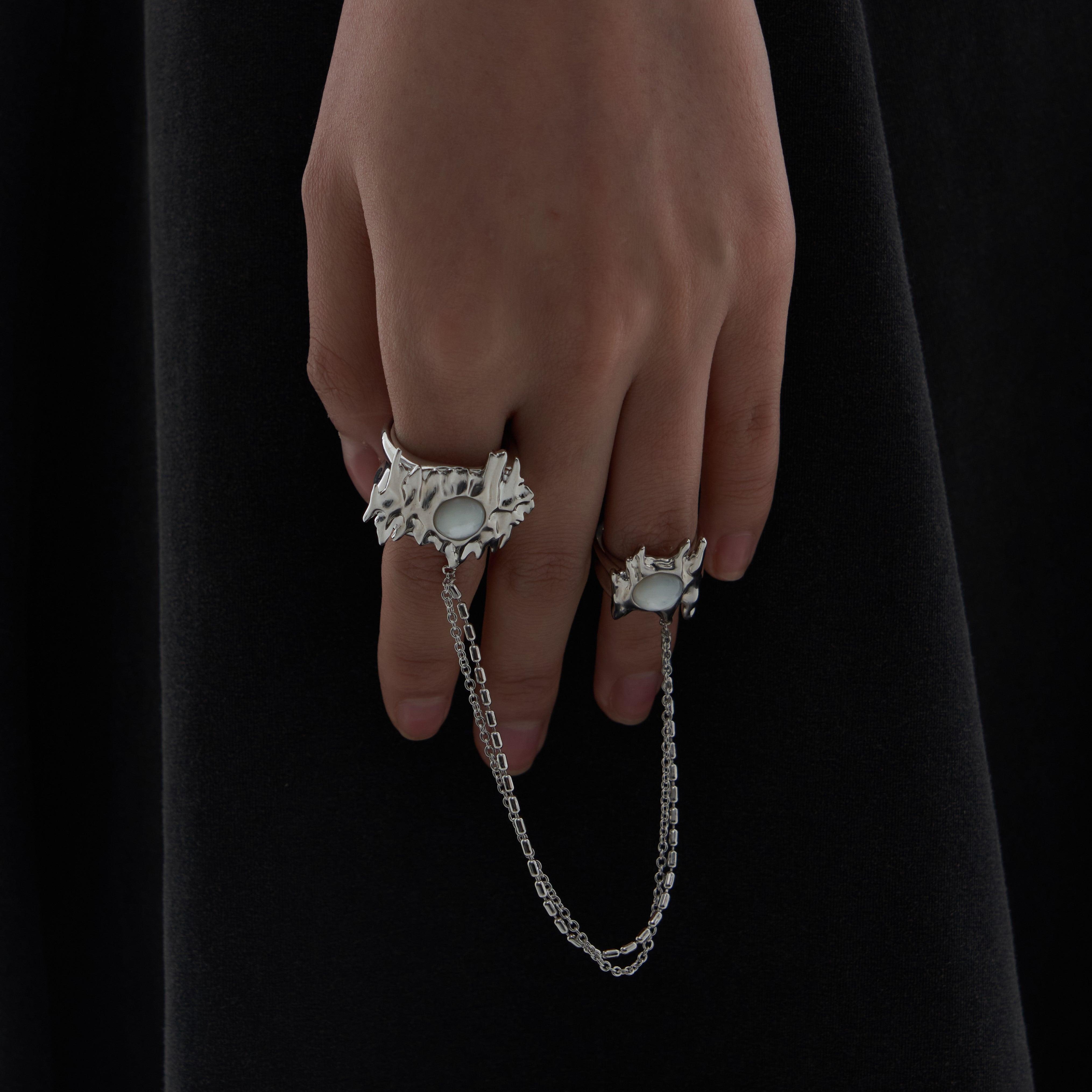 Natural Shell Liquid Metal Chain Rings - Uniqvibe