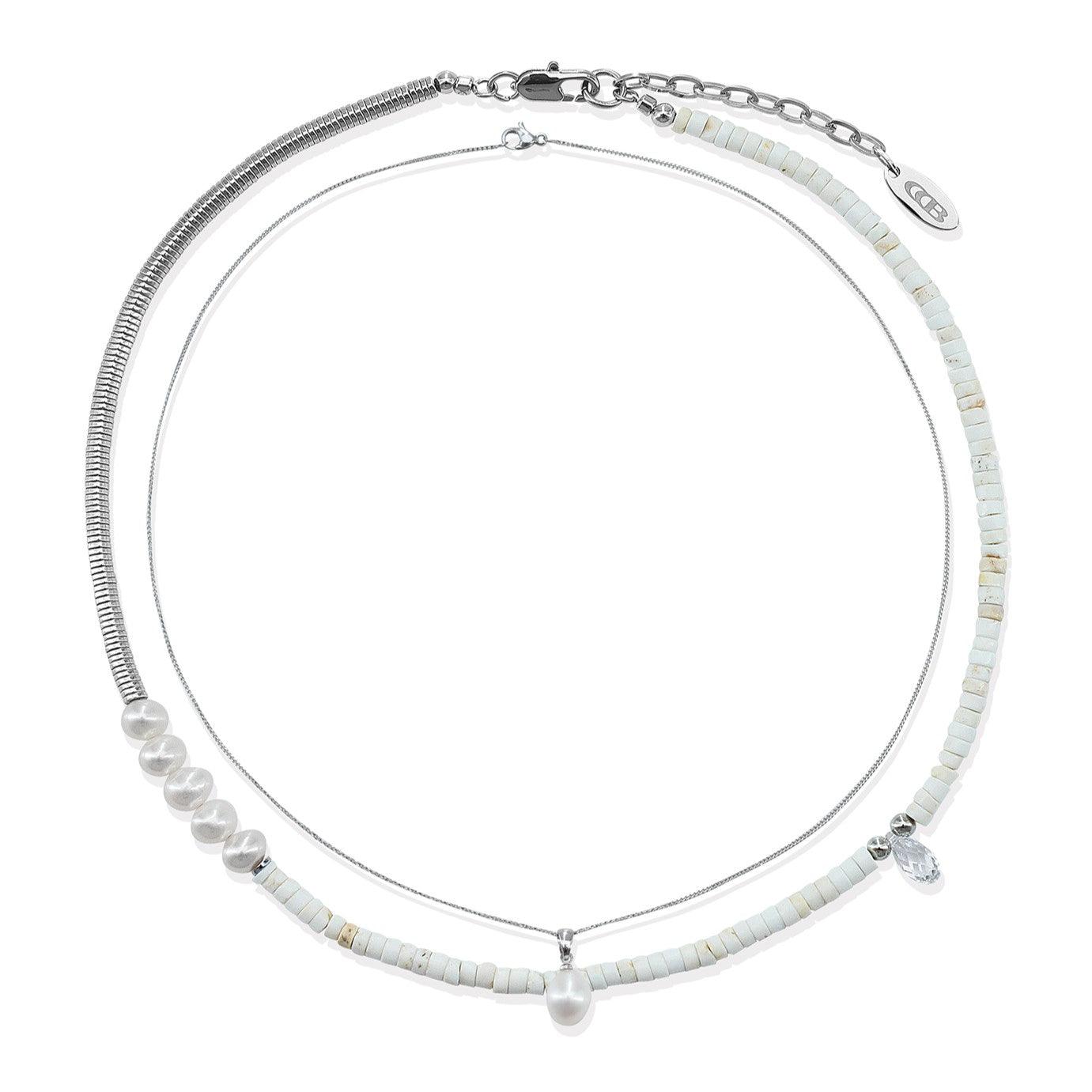 Natural White Shell Pearl Pendant Turquoise Necklace - Uniqvibe