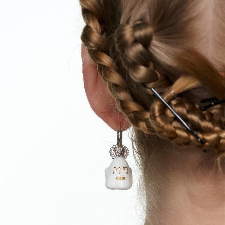 Pink Crystal Heart Enamel Ghost Earrings/Ear Cuffs - Uniqvibe