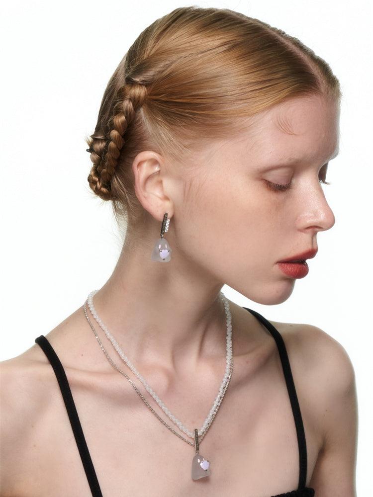 Pink Crystal Heart Frosted Ghost Earrings/Ear Cuffs - Uniqvibe