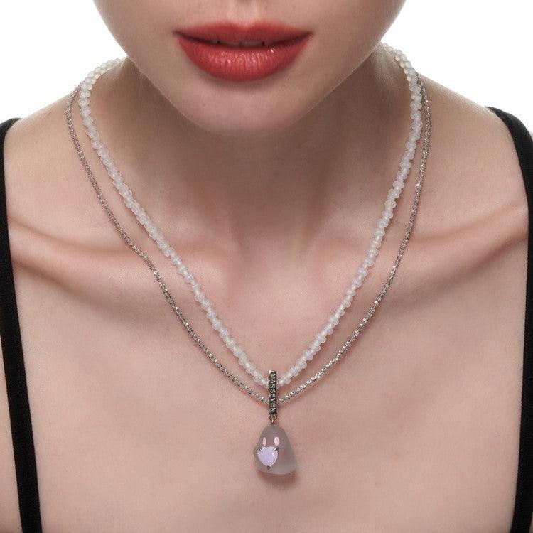 Pink Crystal Heart Frosted Ghost Necklace - Uniqvibe