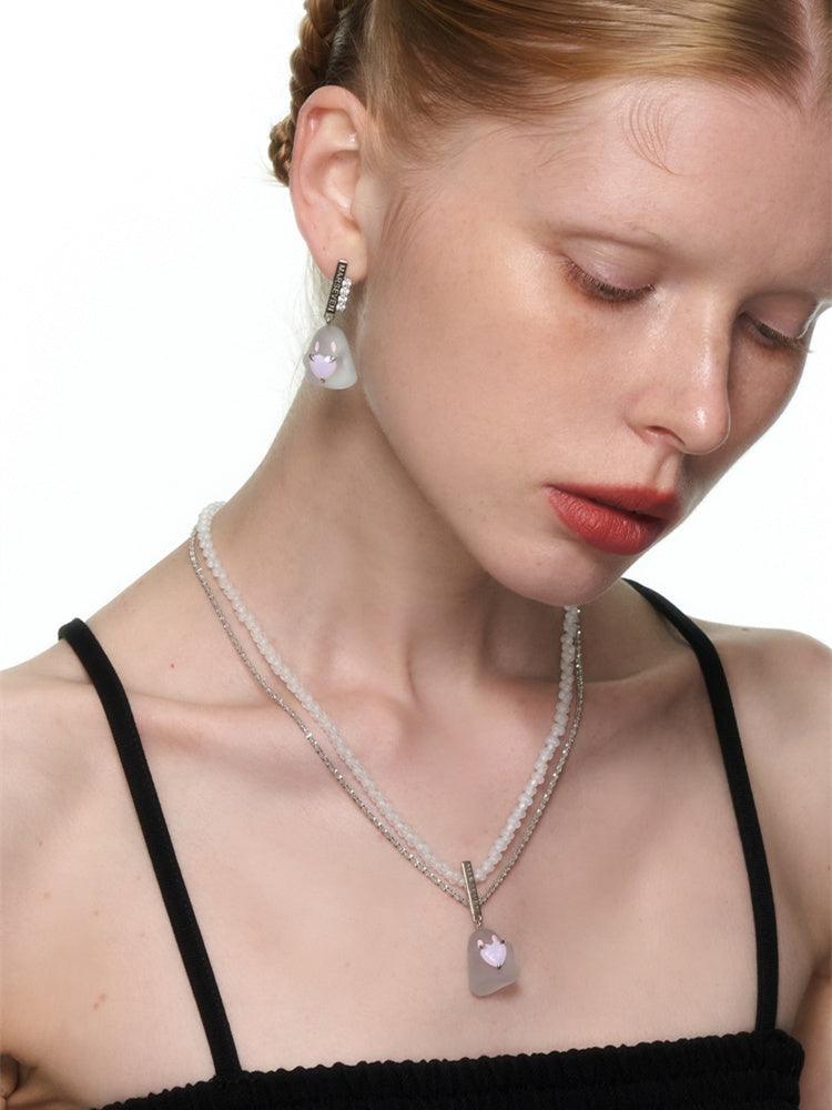 Pink Crystal Heart Frosted Ghost Necklace - Uniqvibe