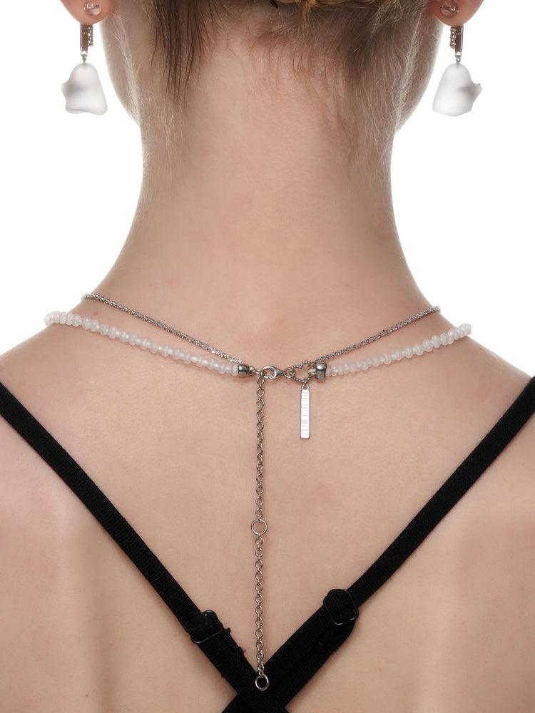 Pink Crystal Heart Frosted Ghost Necklace - Uniqvibe