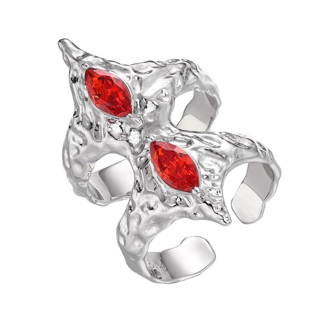 Red Zircon Rib Open Adjustable Ring - Uniqvibe