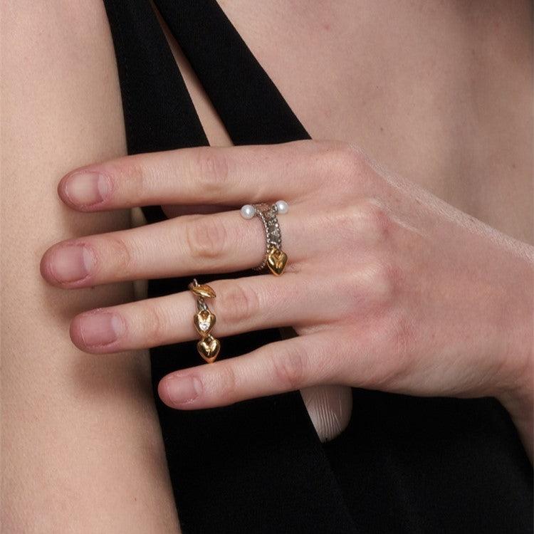 Three Small Golden Heart Open Adjustable Ring/Ear Cuffs - Uniqvibe