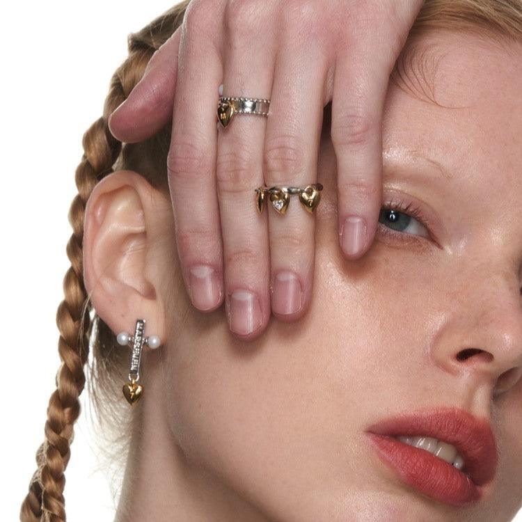 Three Small Golden Heart Open Adjustable Ring/Ear Cuffs - Uniqvibe