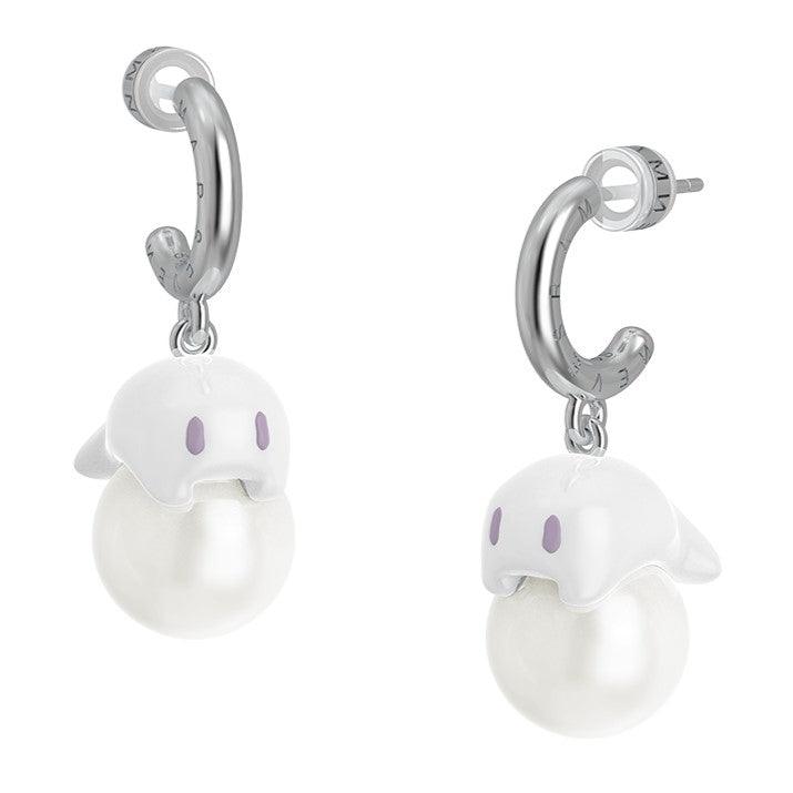 White Pearl Ghost Earrings/Ear Cuffs - Uniqvibe
