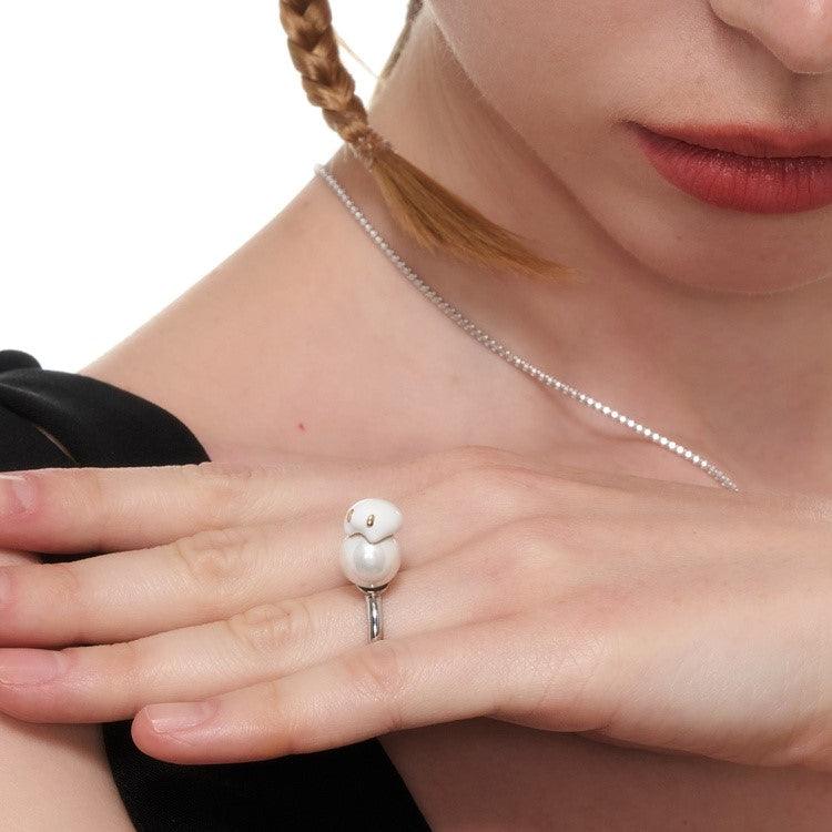 White Pearl Ghost Open Adjustable Ring - Uniqvibe