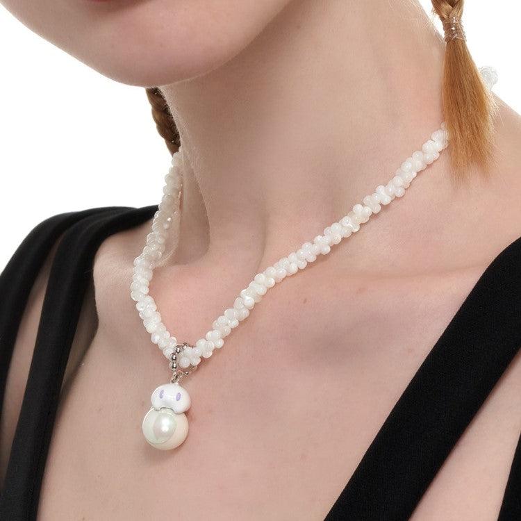 White Pearl Ghost Thick Necklace - Uniqvibe