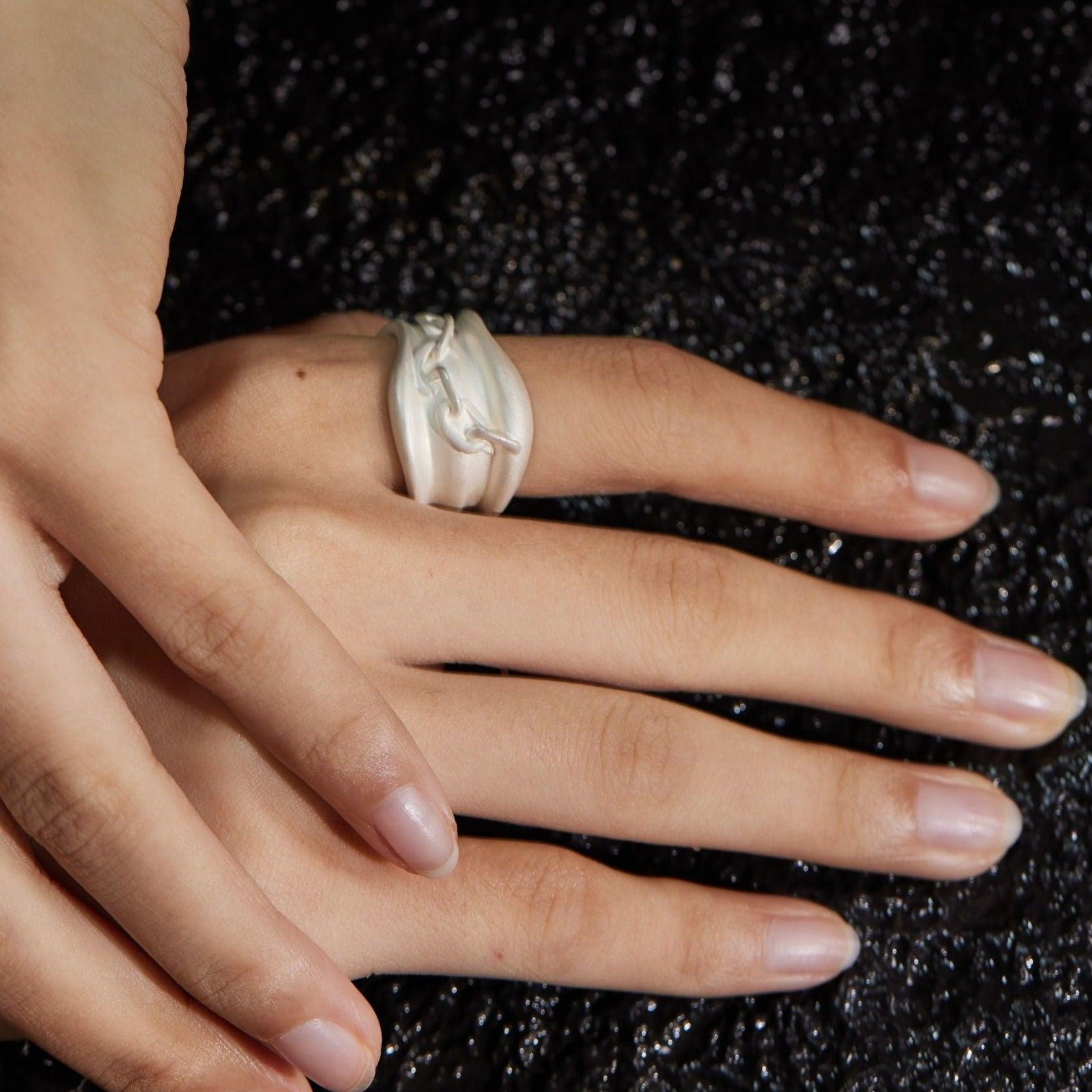 White Sand Sterling Silver Couple Ring (large) - Uniqvibe