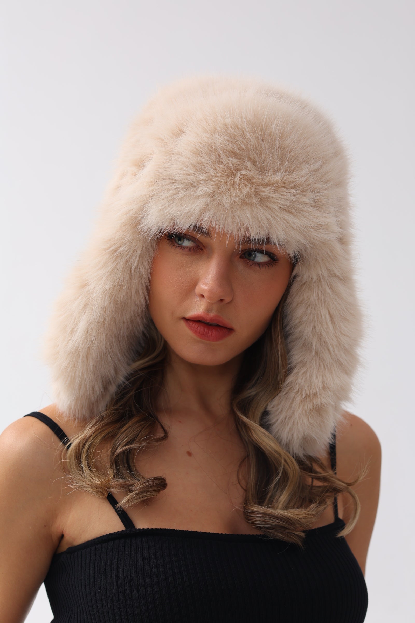 Faux Fur Thick Warm Headband Winter Fluffy Trapper Hat with Ear Flaps