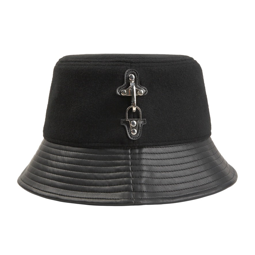 Metal Buckle Detail Leather-trimmed Bucket Hats