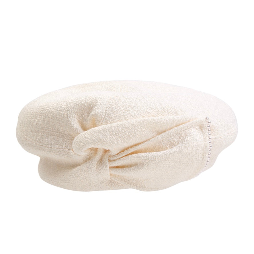 Small Pearl Embellished Bow-knot White Beret Hats