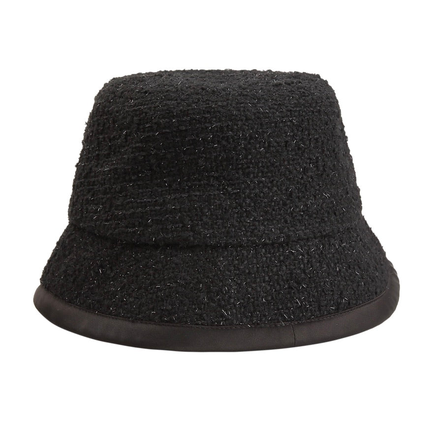 Wool Tweed Paneled Satin Bucket Hats