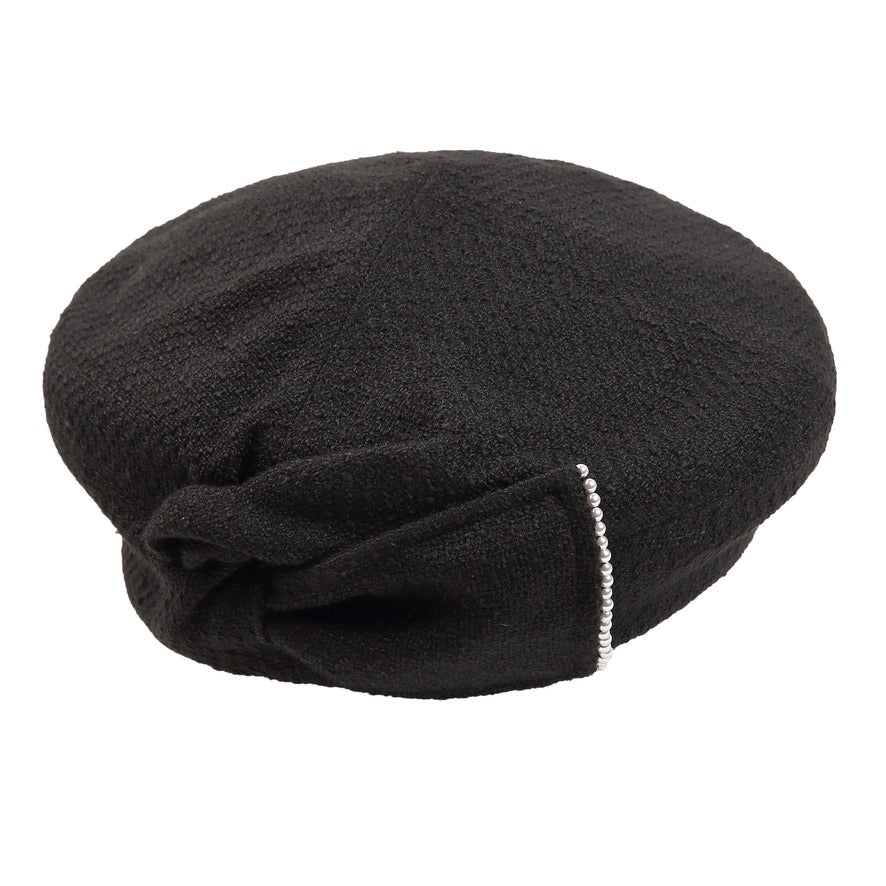 Small Pearl Embellished Bow-knot Black Beret Hats