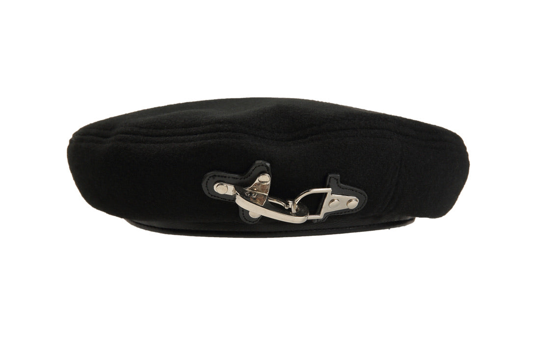 Metal Buckle Detail Leather-trimmed Beret Hats
