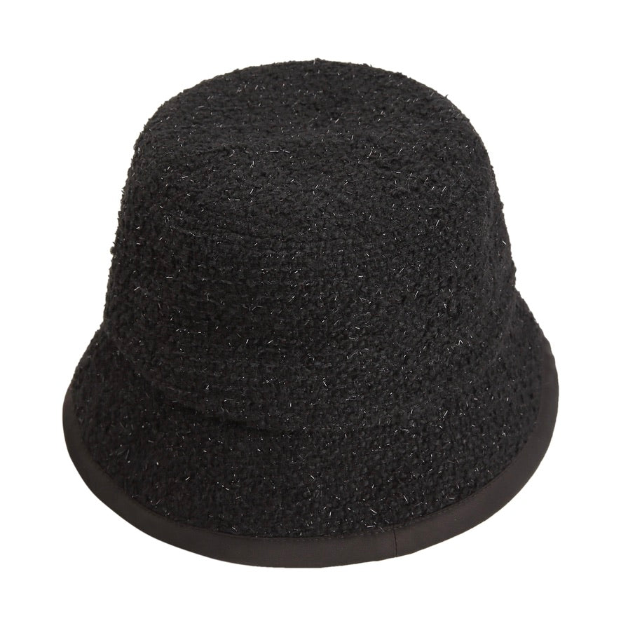 Wool Tweed Paneled Satin Bucket Hats