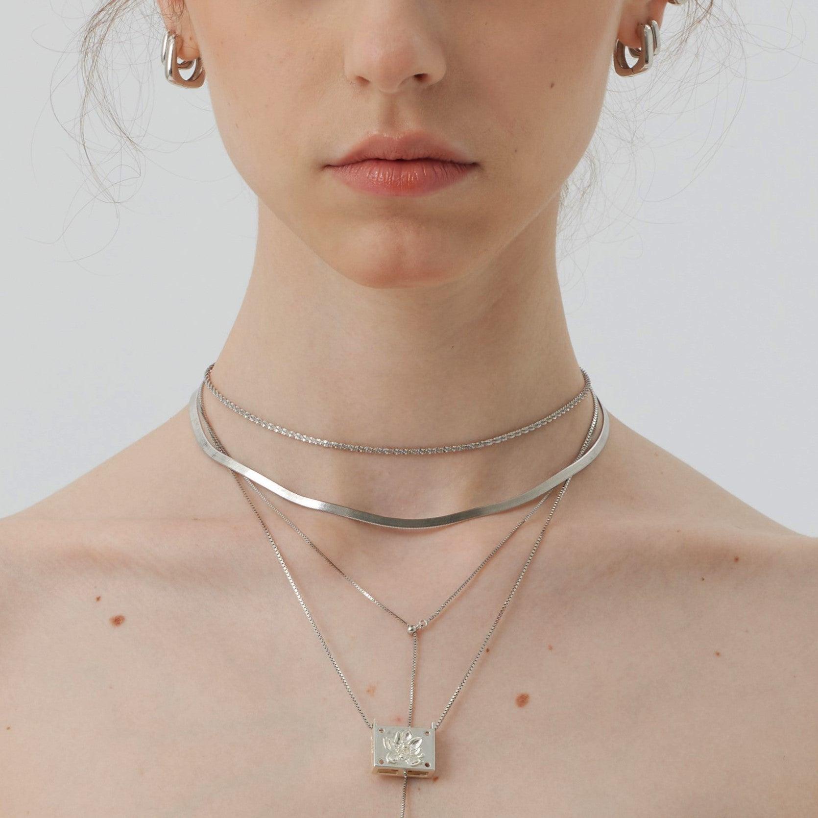 A Flower Hide In The Flower Box Silver Necklace - Uniqvibe