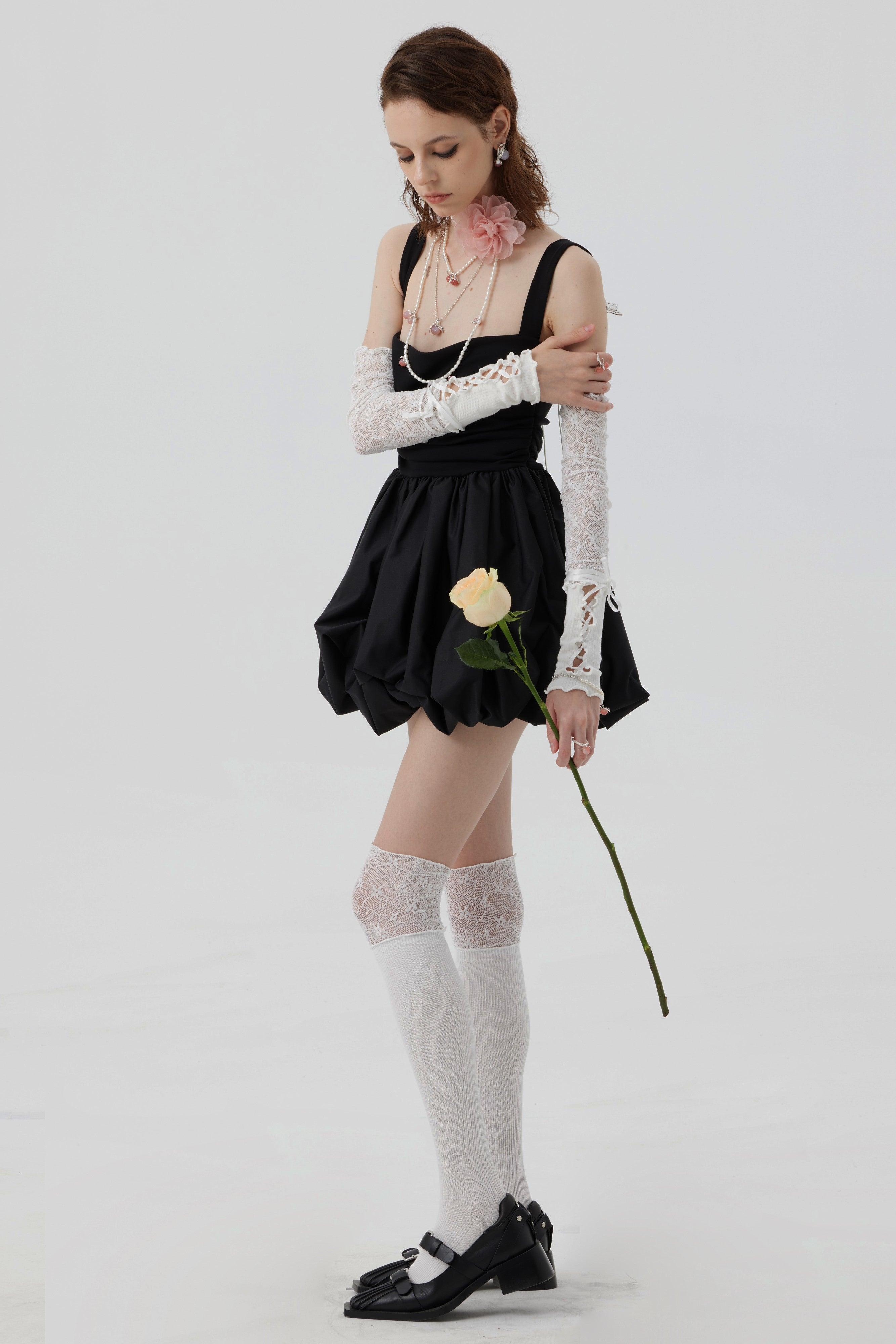Ballet Bandages Lace Cotton Patchwork Sleeves White/Black - Uniqvibe