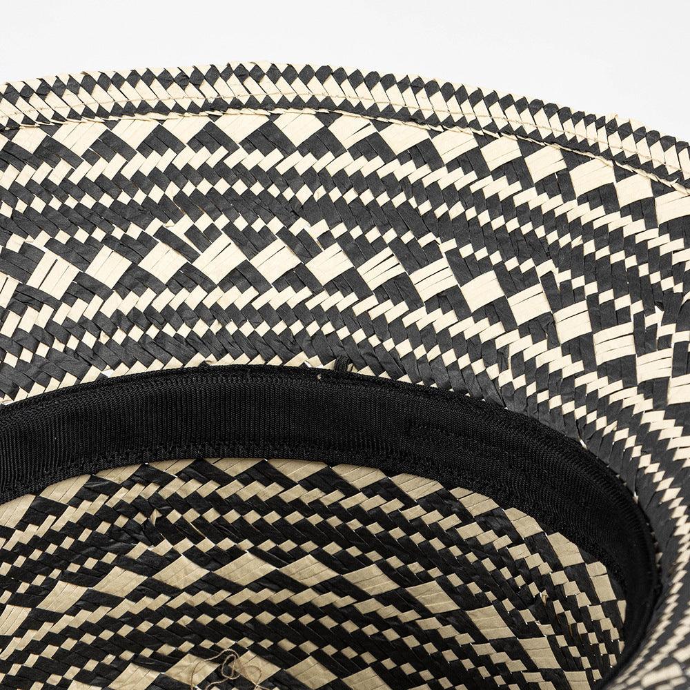 Black & White Woven Straw Bucket Beach Hat - Uniqvibe