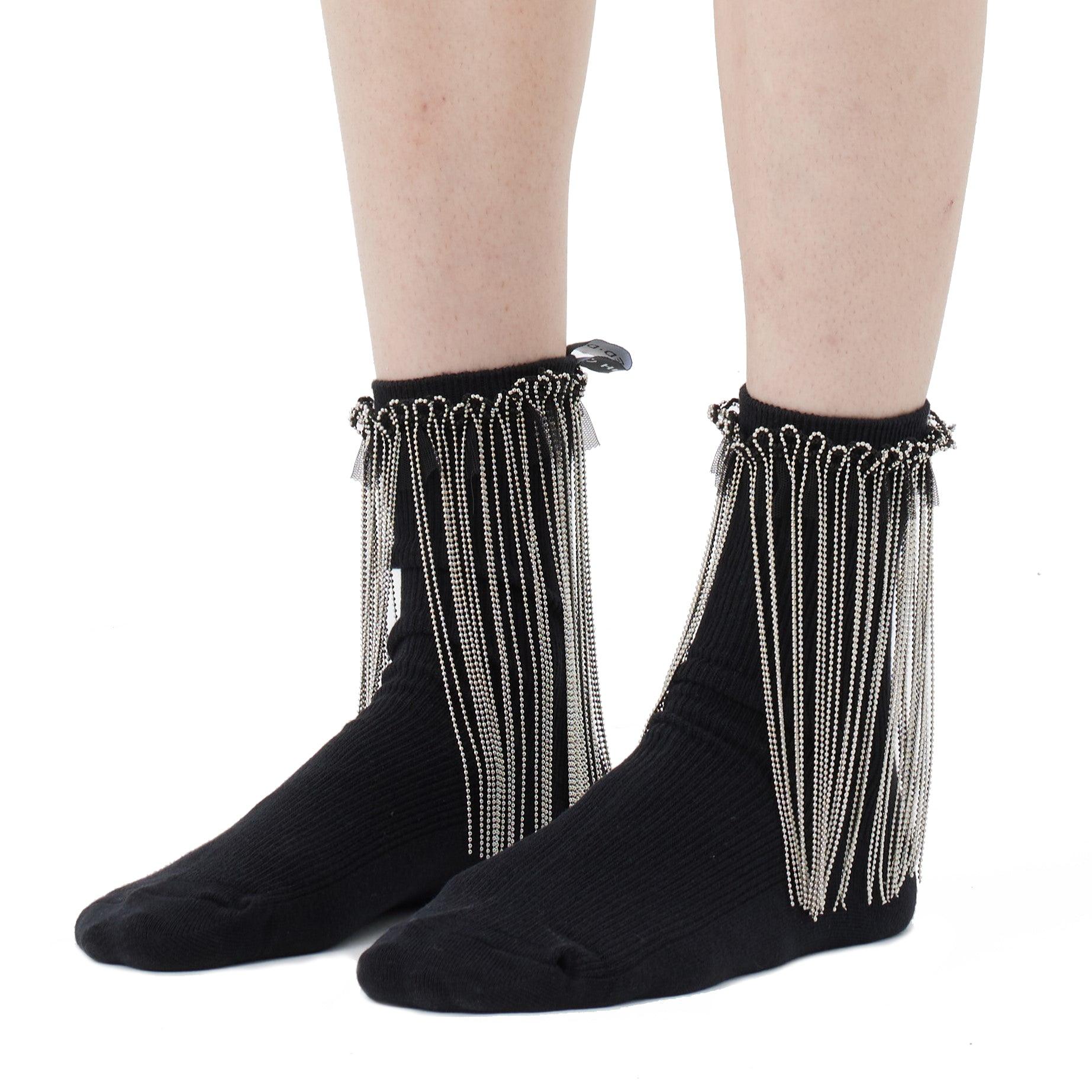 Black Cool Girl Metal Tassel socks - Uniqvibe