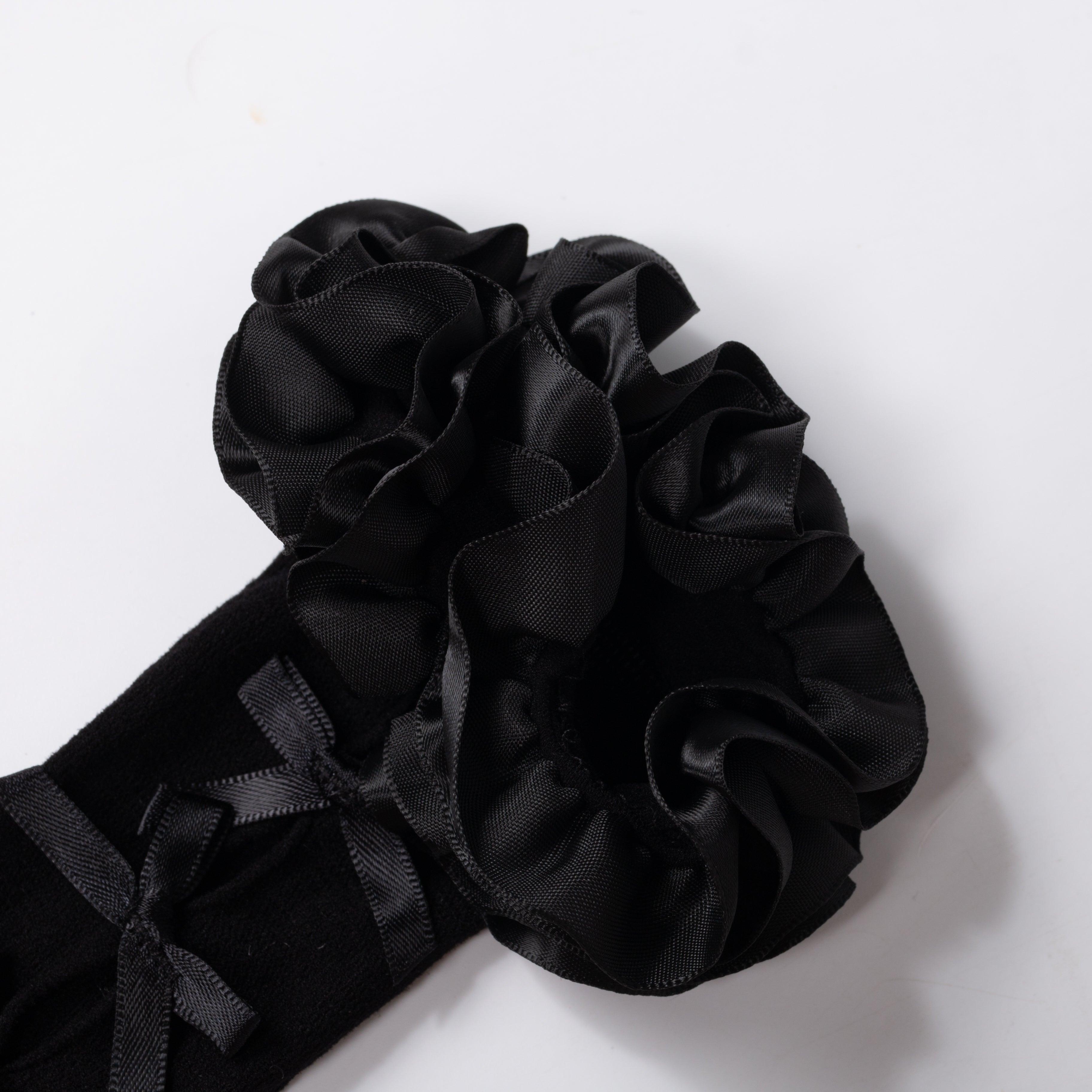 Black Cutout Bow With Satin Pleated Sleeves - Uniqvibe