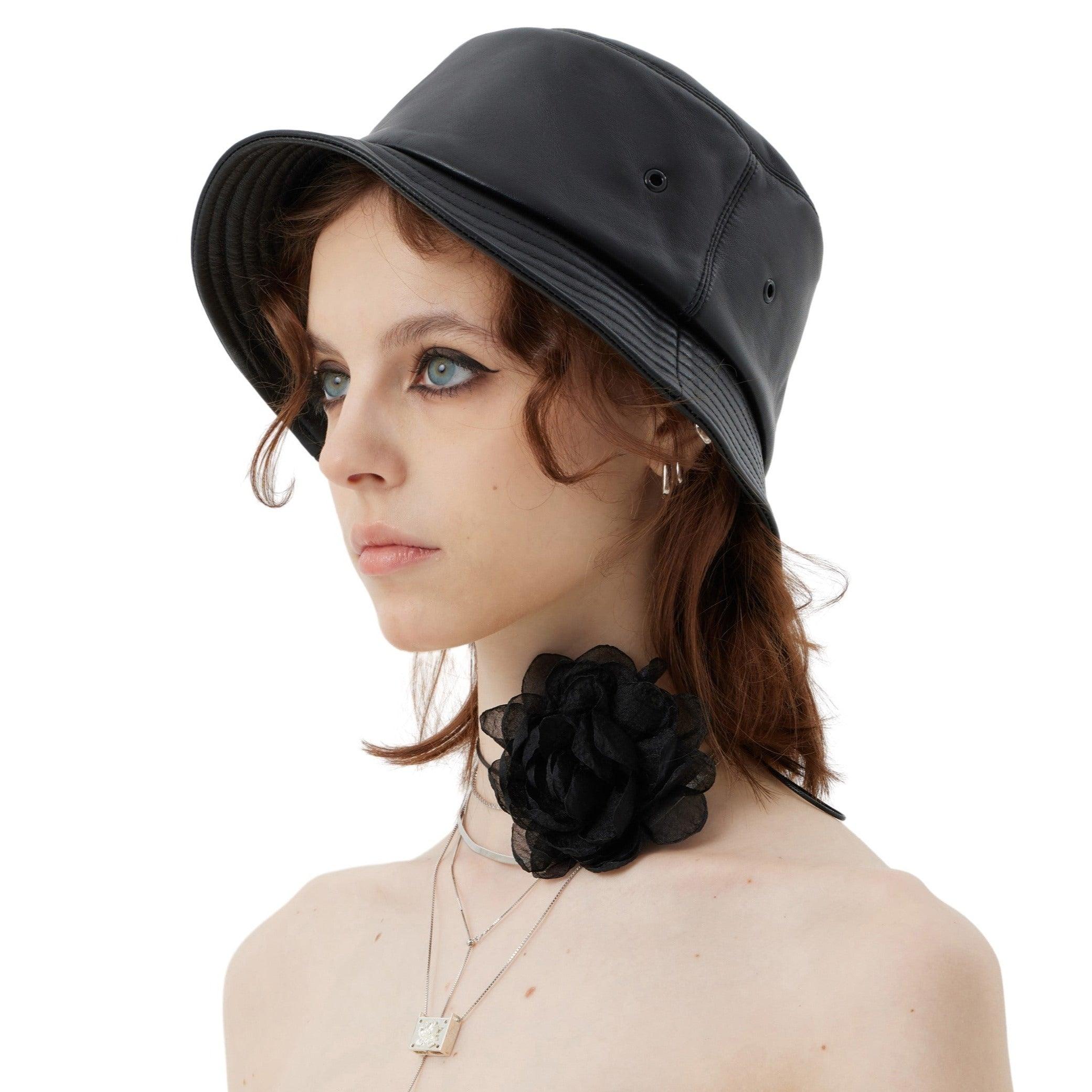 Black Leather Bucket Hat - Uniqvibe