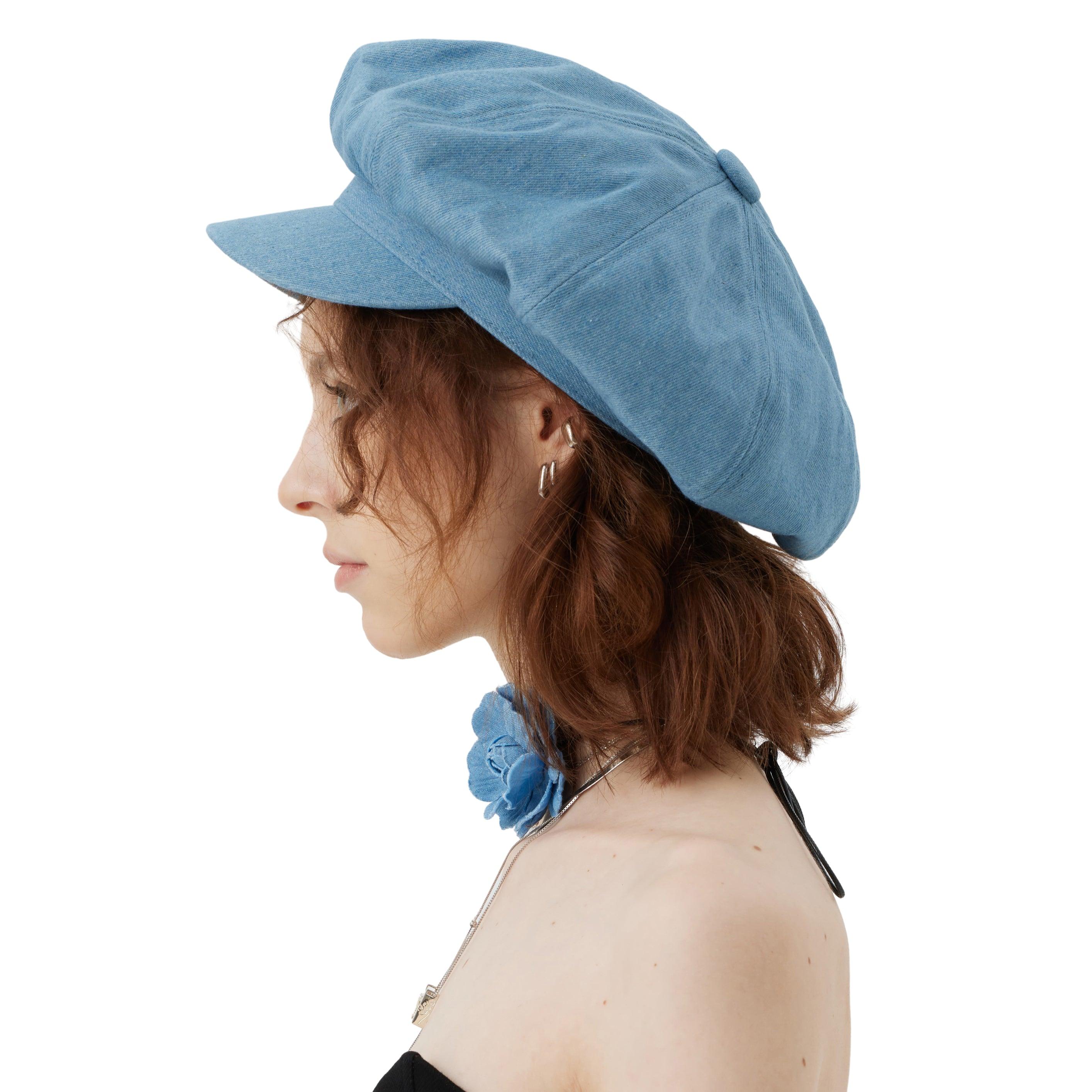 Blue Denim Octagonal Cloud Beret Hat - Uniqvibe