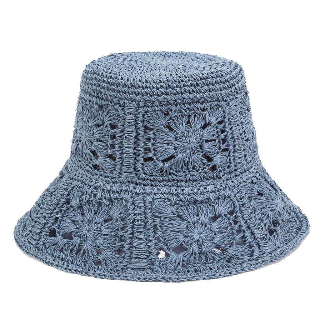 Blue Flower Straw Beach Bucket Hat - Uniqvibe