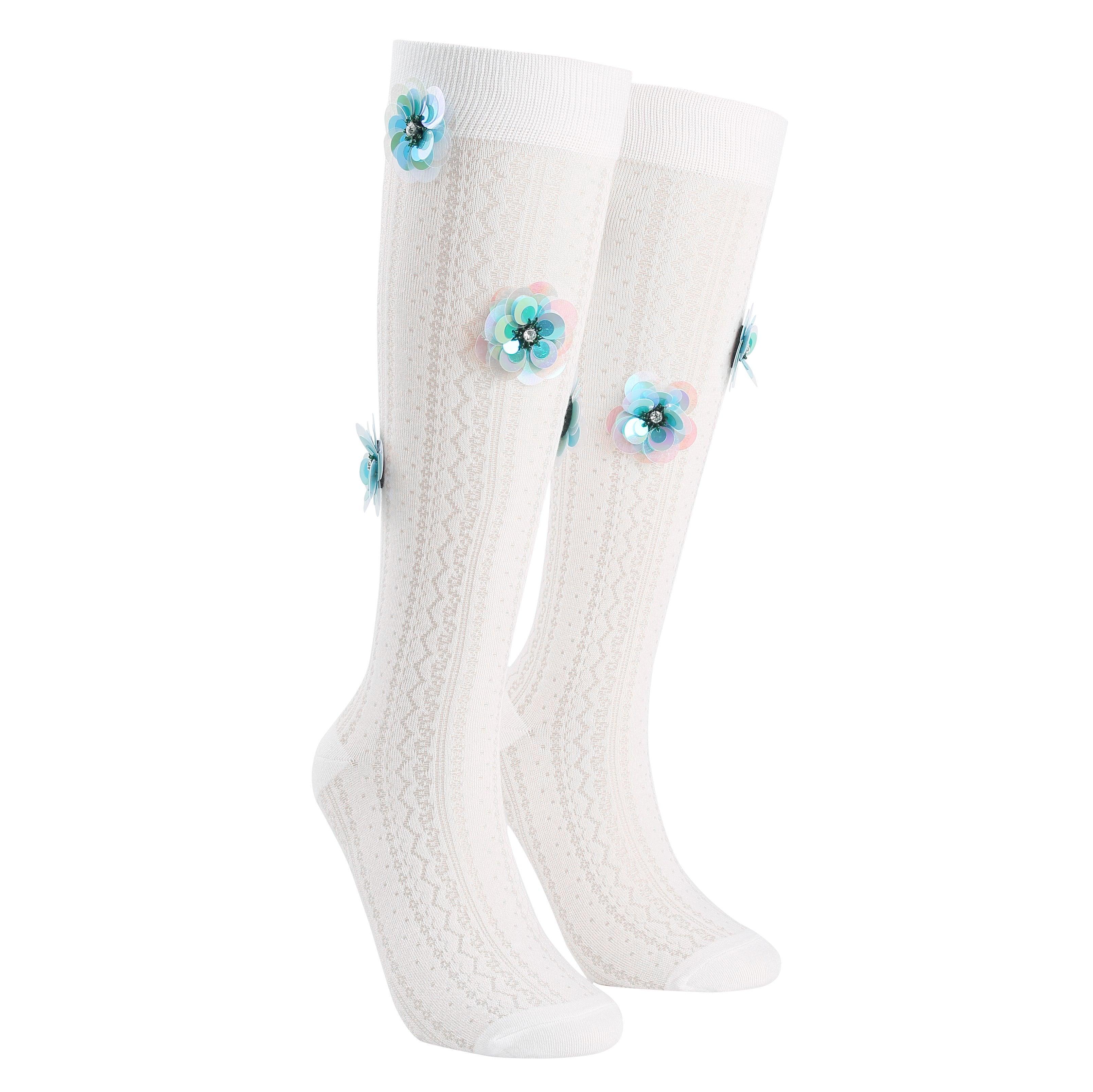 Colorful Flower Lace White Long Socks - Uniqvibe