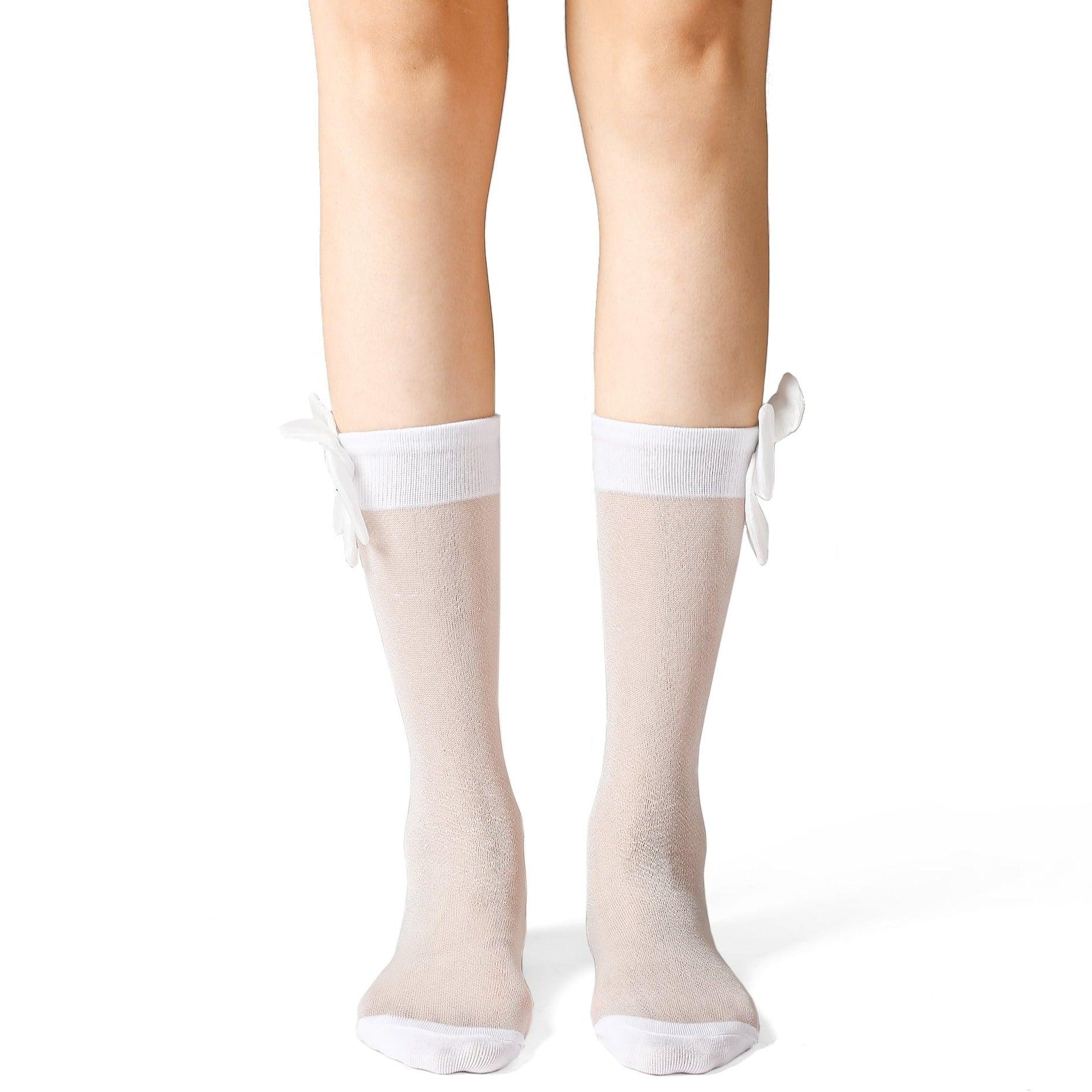 Crystal Floral Stretch Black/White Tulle Socks - Uniqvibe