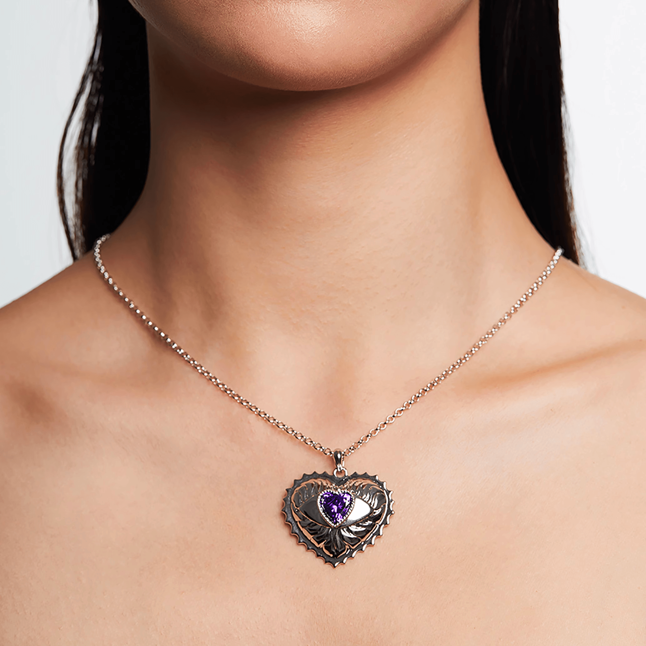 Crystal Heart Eye Sun Embossed Necklace - Uniqvibe