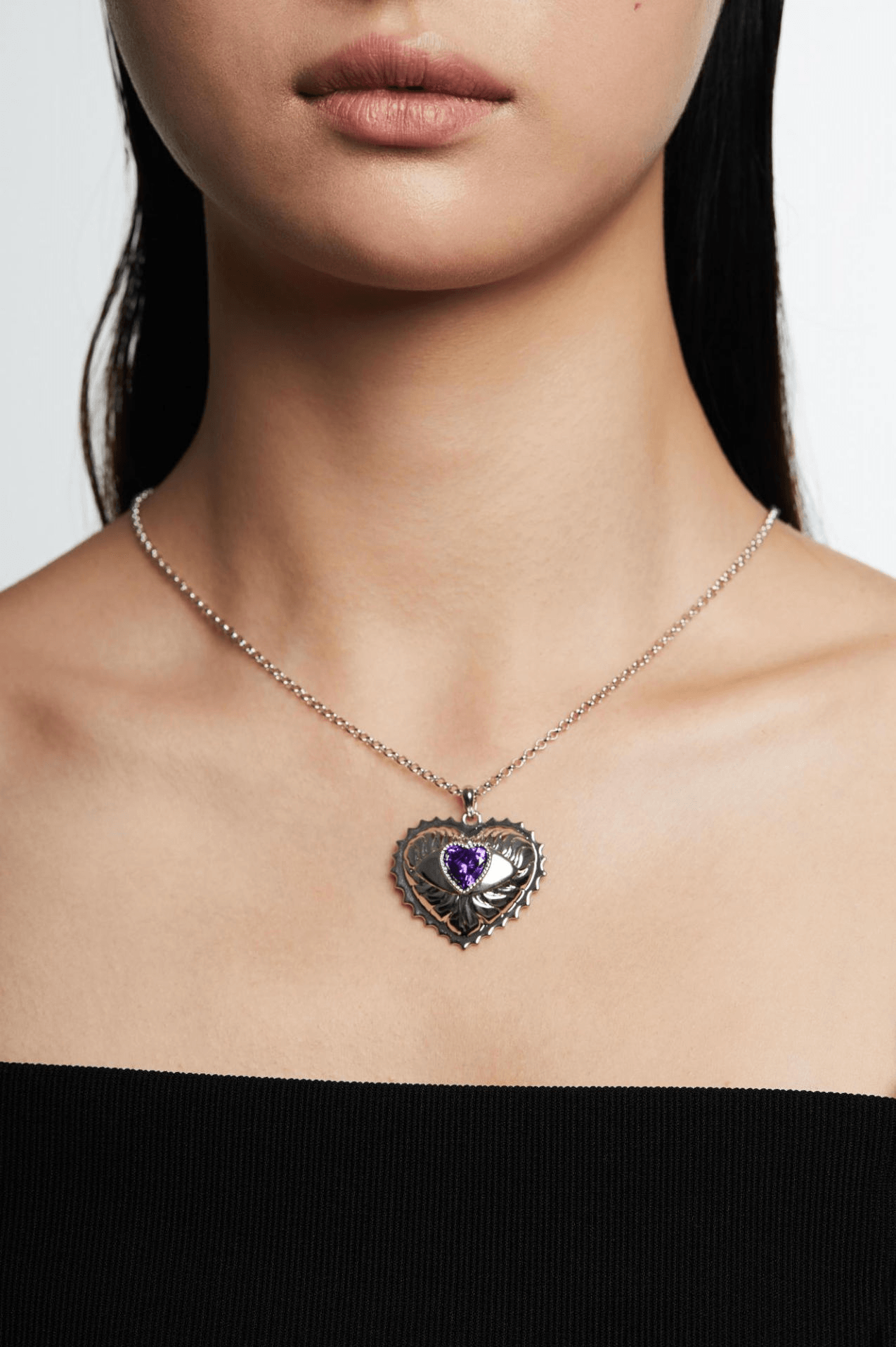 Crystal Heart Eye Sun Embossed Necklace - Uniqvibe