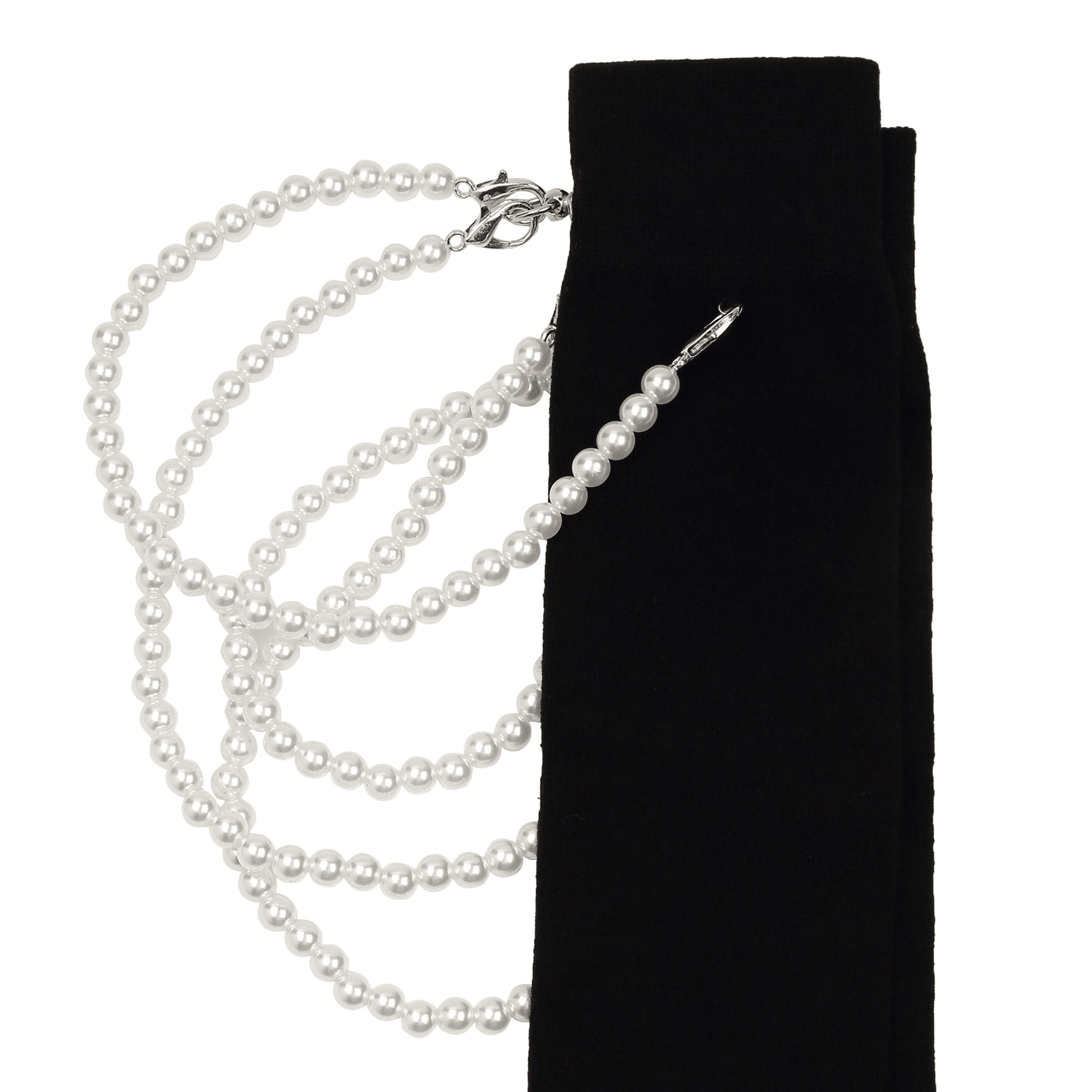 Detachable Pearl Chain Black Cotton Long Socks - Uniqvibe