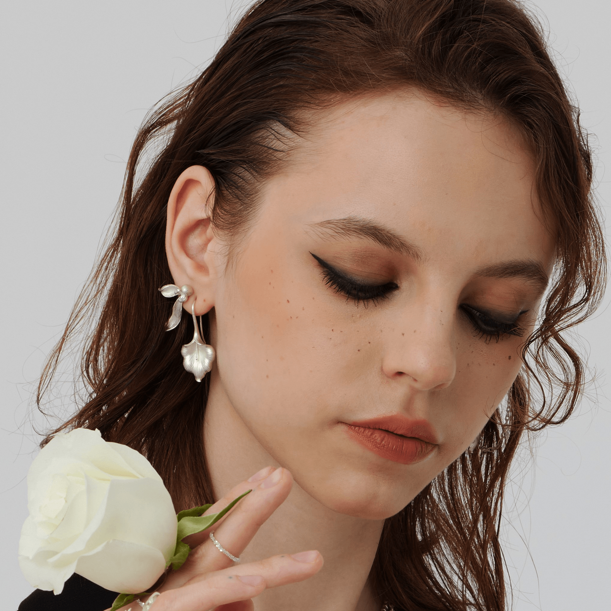 Frosted Sterling Silver Orchid Earrings - Uniqvibe