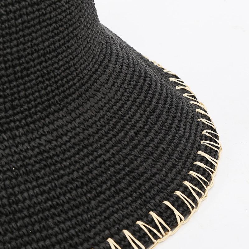 Hand Sewing Black Straw Beach Bucket Hat - Uniqvibe