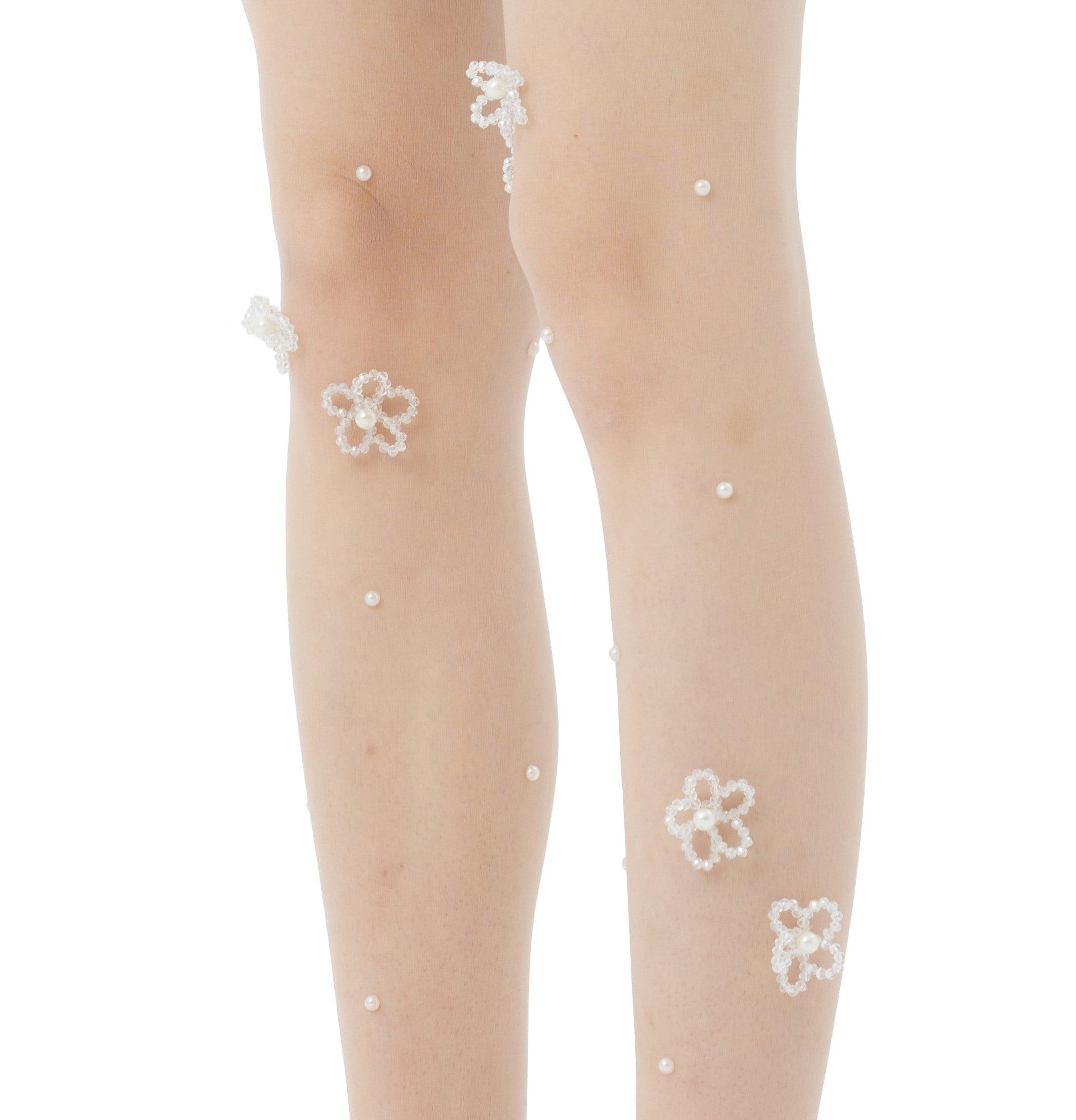 Handmade Beaded Floral Tights - Uniqvibe